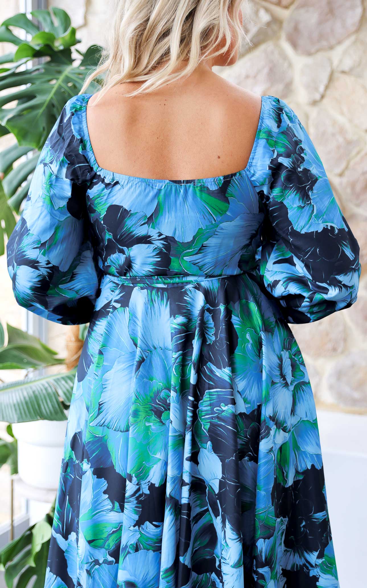 Rossetti Long Sleeve Wrap Maxi Dress - Blue Green Floral
