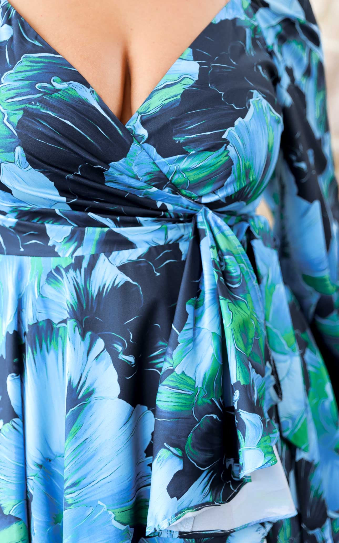 Rossetti Long Sleeve Wrap Maxi Dress - Blue Green Floral