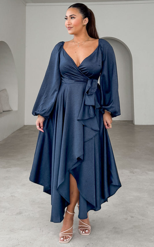 Rossetti Long Sleeve Wrap Maxi Dress - Navy