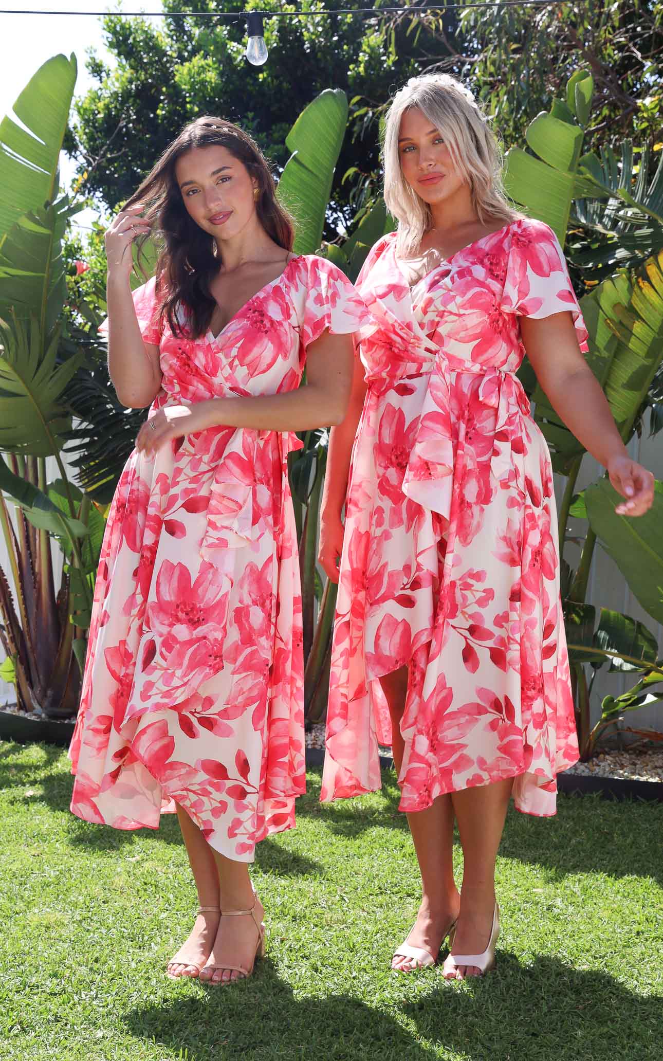 Rossetti Short Sleeve Wrap Maxi Dress - Cream Pink Floral