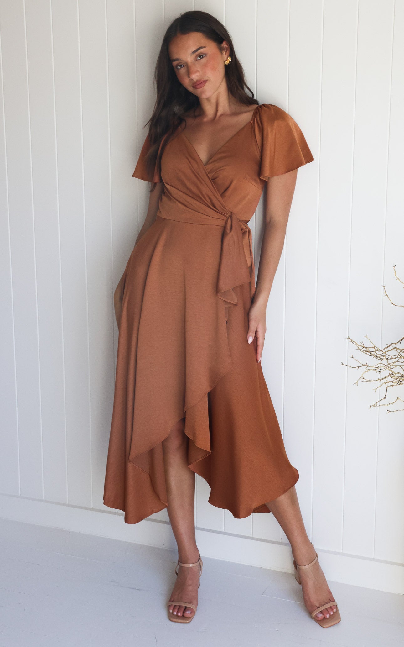 Rossetti Short Sleeve Wrap Maxi Dress - Rust Copper