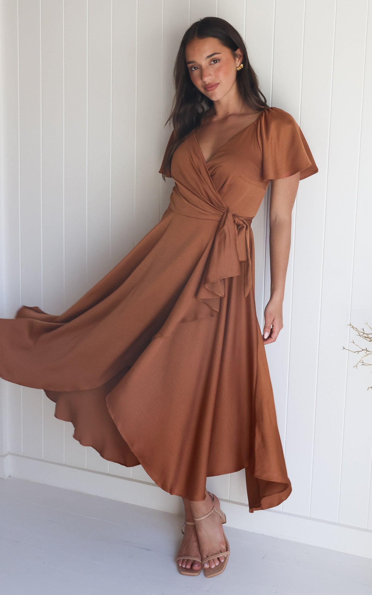 Rossetti Short Sleeve Wrap Maxi Dress - Rust Copper