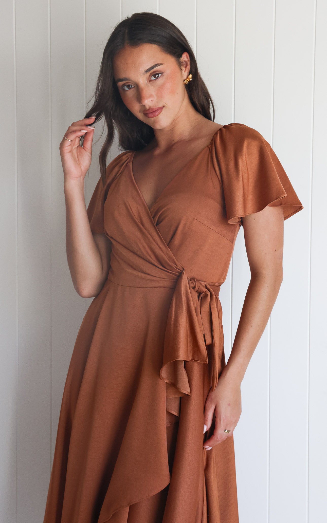 Rossetti Short Sleeve Wrap Maxi Dress - Rust Copper
