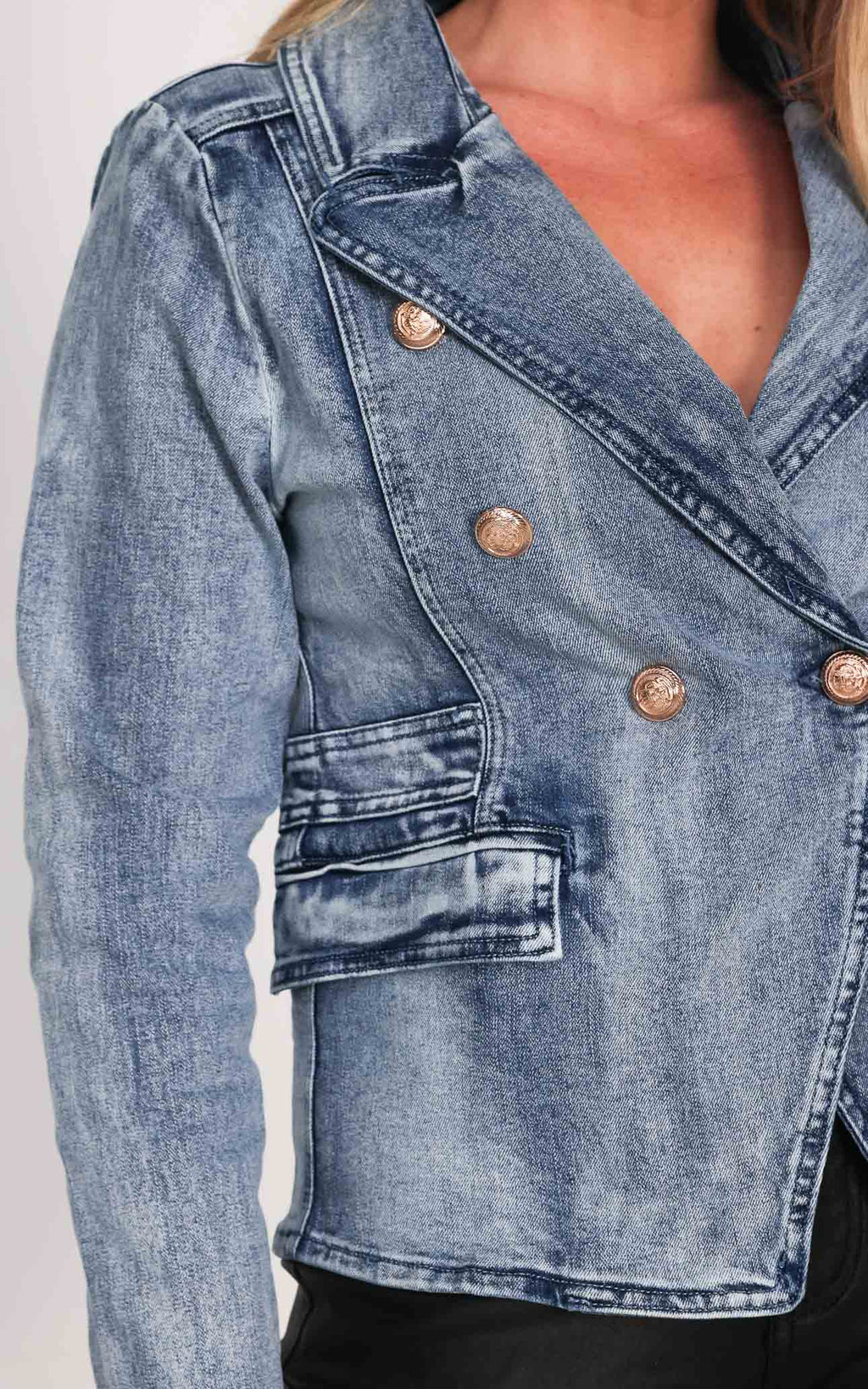 Royalty Denim Blazer Jacket - Vintage Blue