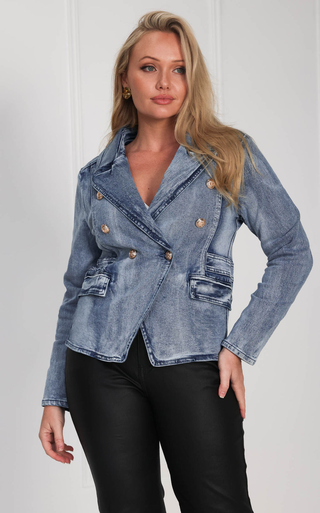 Royalty Denim Blazer Jacket - Vintage Blue