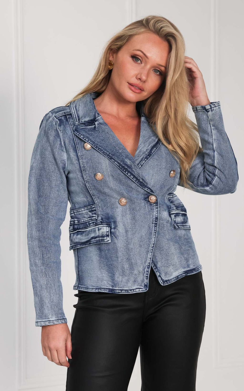 Royalty Denim Blazer Jacket - Vintage Blue