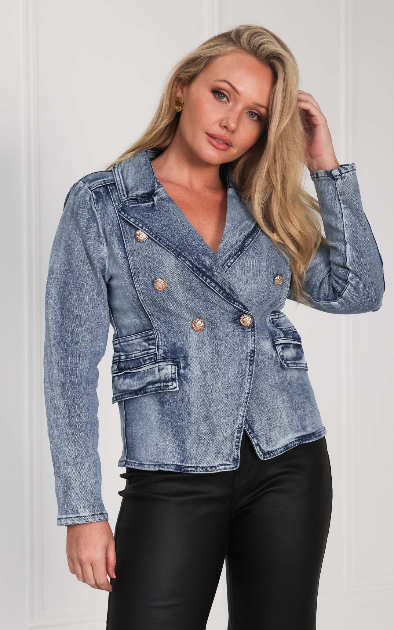 Royalty Denim Blazer Jacket - Vintage Blue