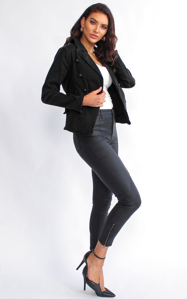 Royalty Denim Blazer Jacket - Black