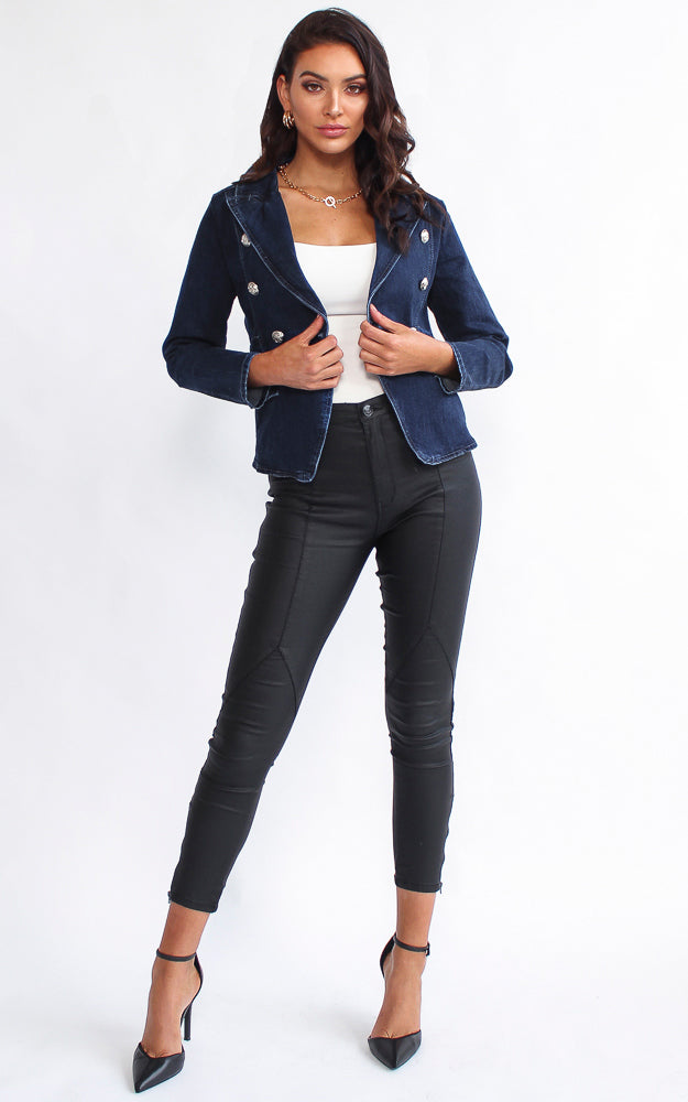 Royalty Denim Blazer Jacket - Dark Blue