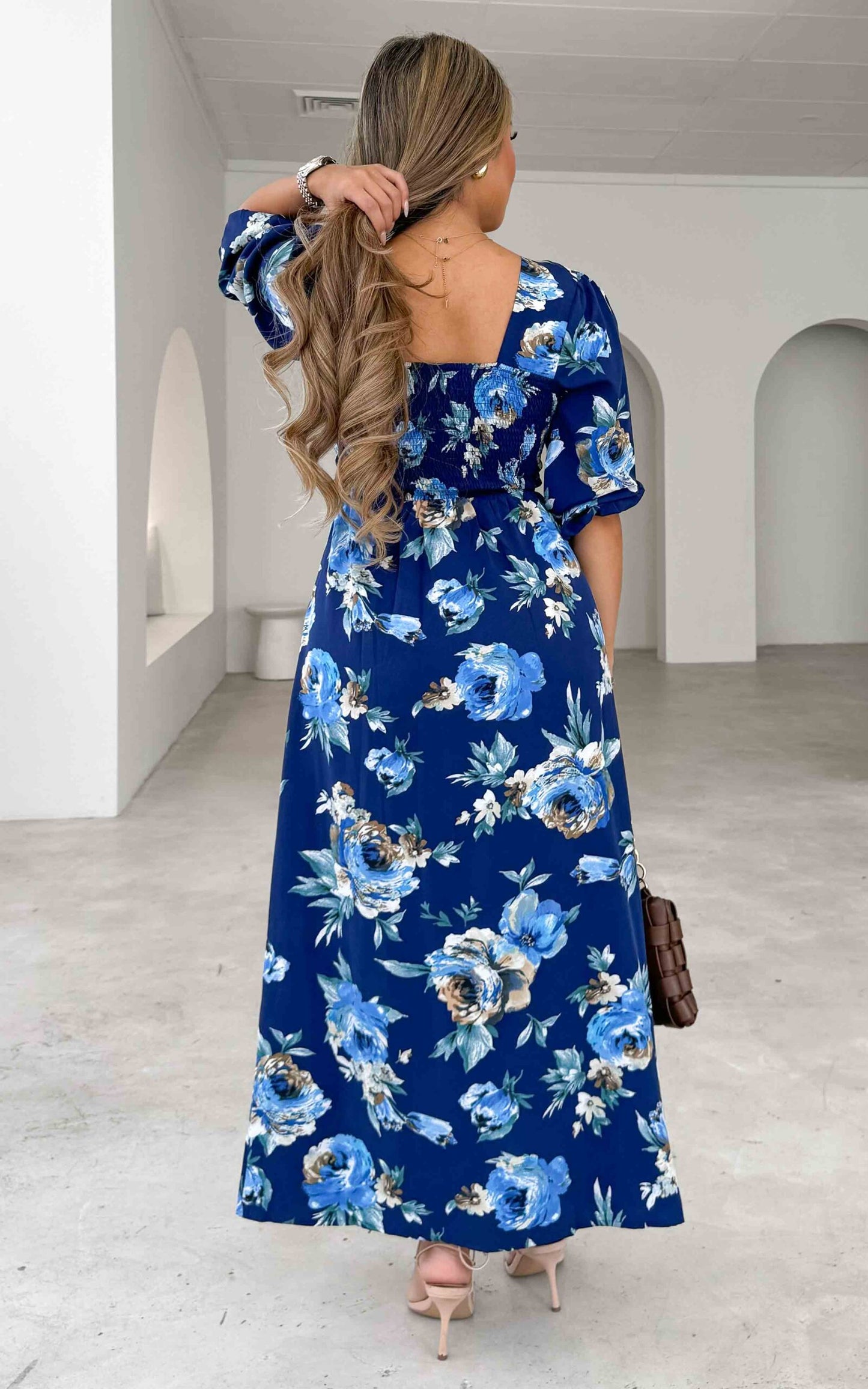 Roza Long Sleeve Maxi Dress - Navy Blue Floral