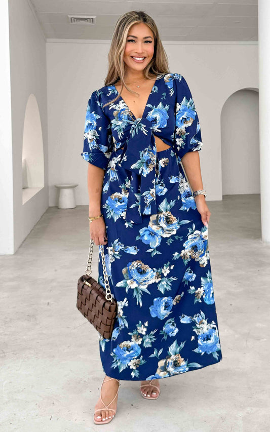 Roza Maxi Dress - Navy Blue Floral