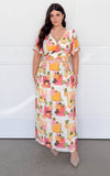 Roza Short Sleeve Maxi Dress - White Pineapple Tropical Print