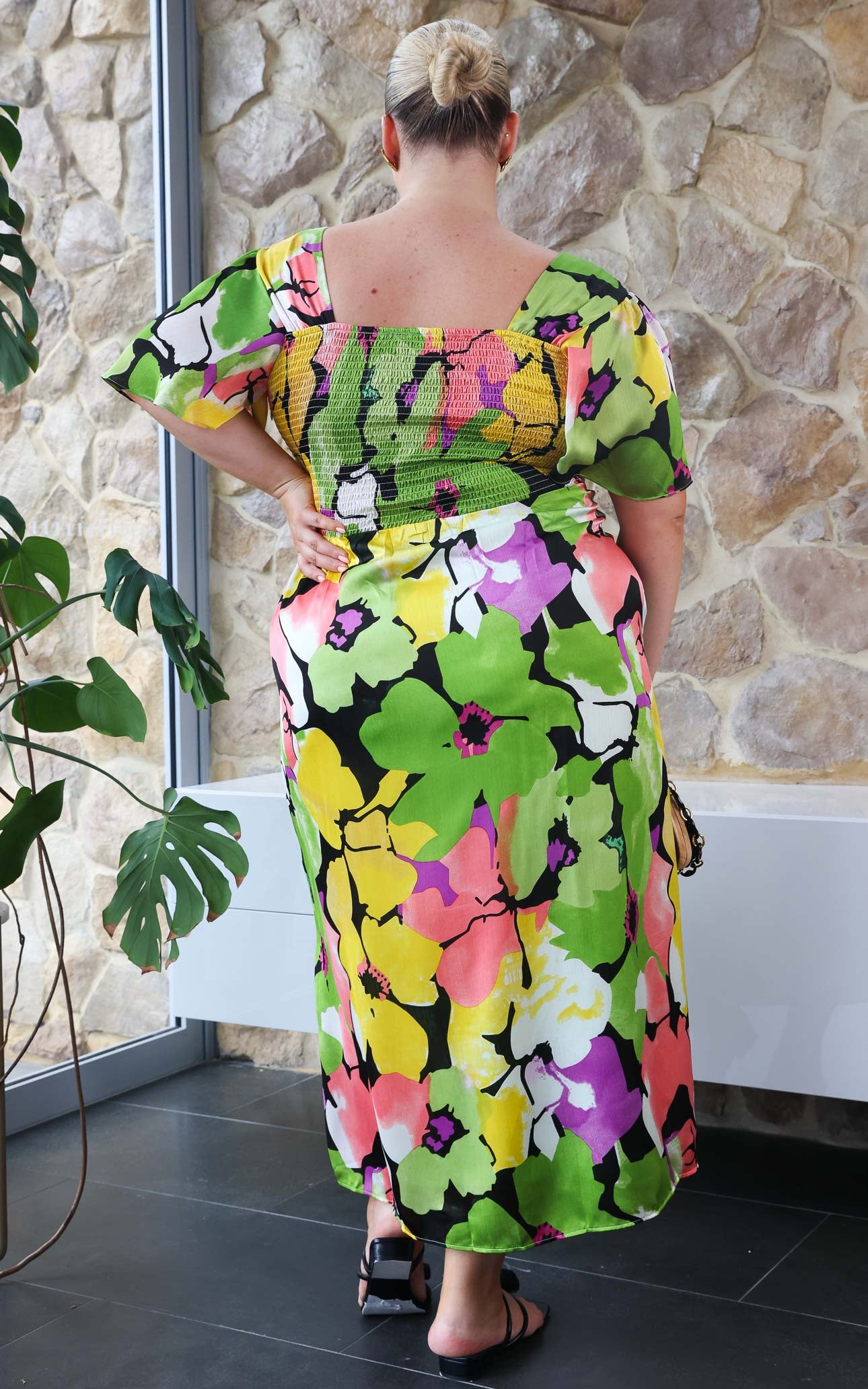 Roza Short Sleeve Maxi Dress - Green Multi Floral