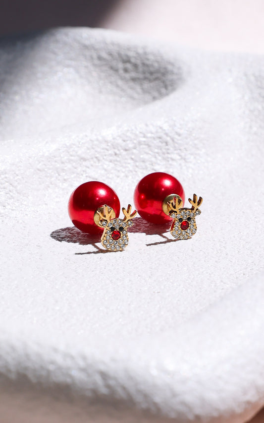 Rudolph Bauble Stud Earrings - Red Reindeer Ball