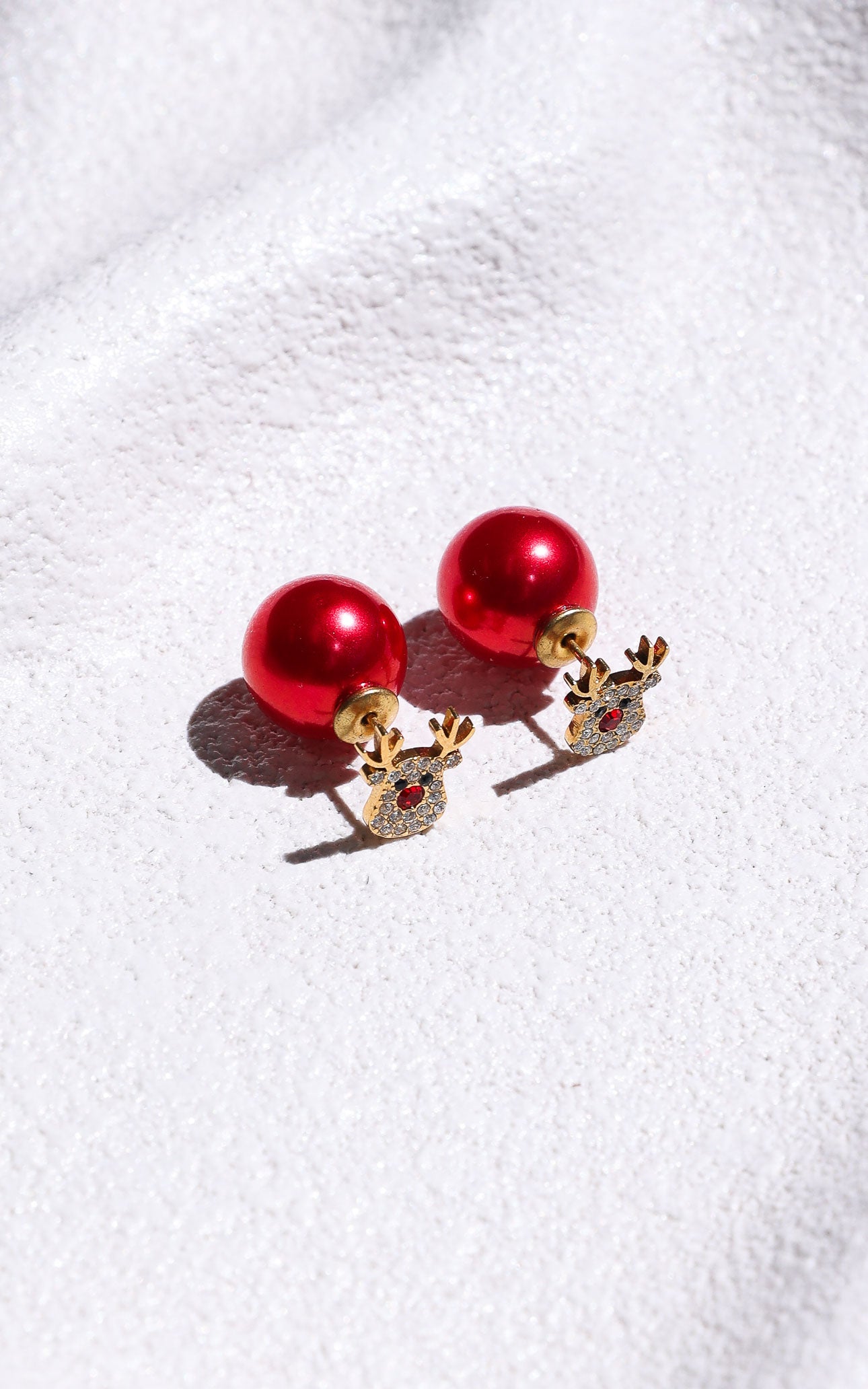Rudolph Bauble Stud Earrings - Red Reindeer Ball