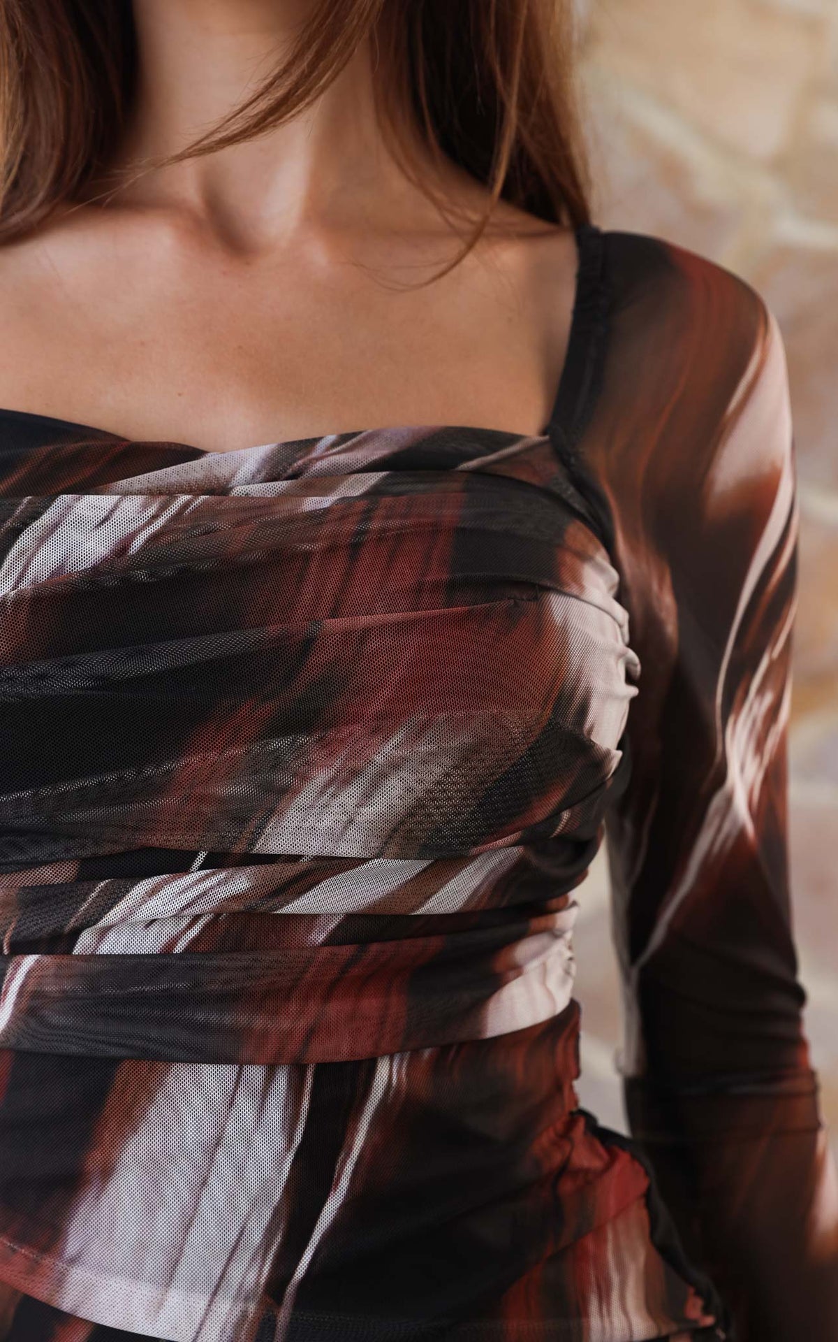 Rumi Mesh Maxi Dress - Black Brown Print