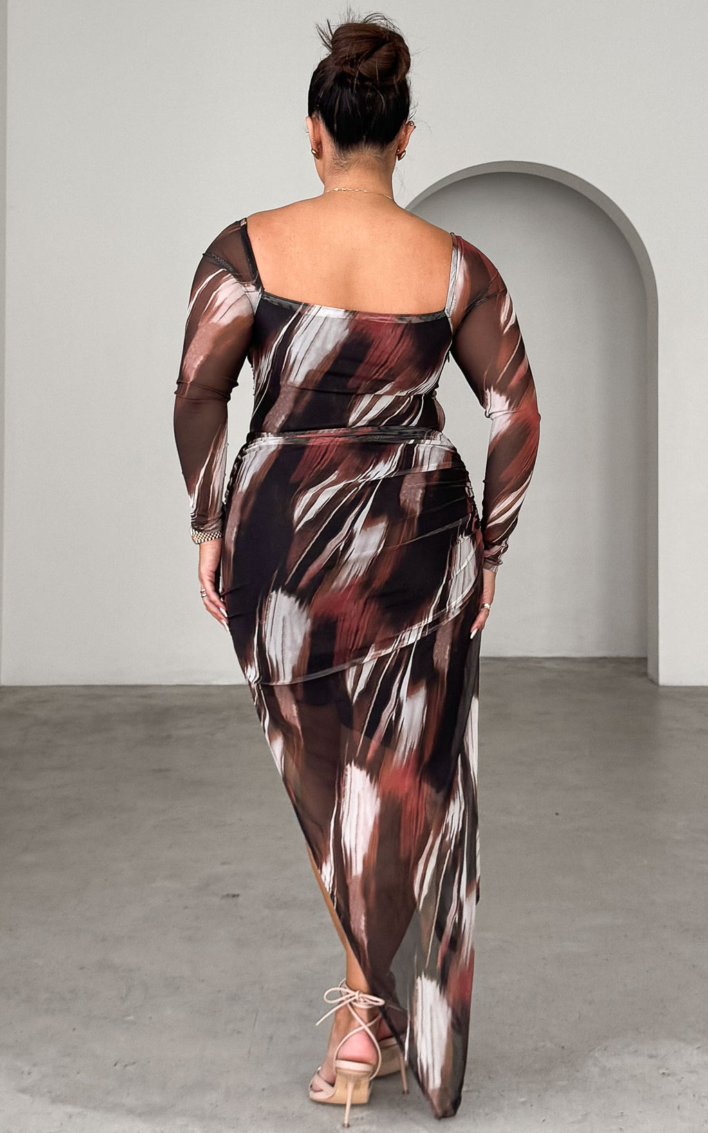 Rumi Mesh Maxi Dress - Black Brown Print