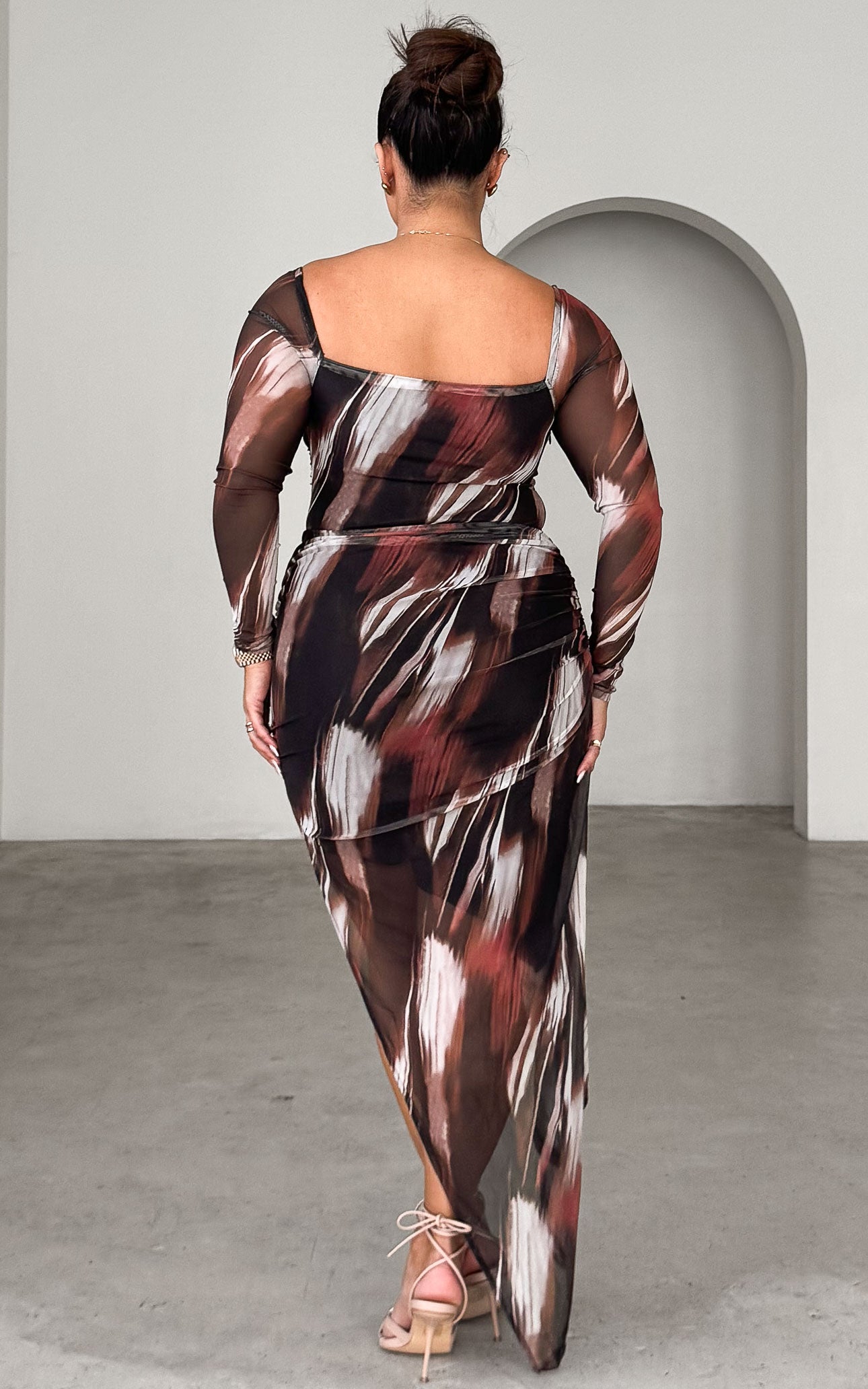 Rumi Mesh Maxi Dress - Black Brown Print
