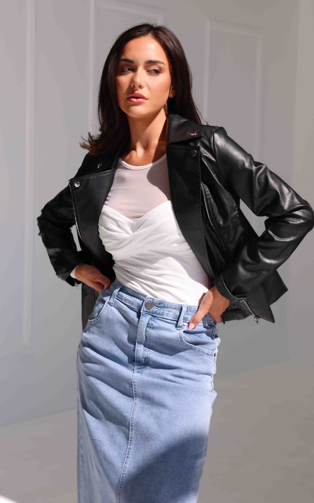 Ryder Faux Leather Biker Jacket - Black