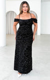 Raquel Maxi Dress - Black Velvet Sequin