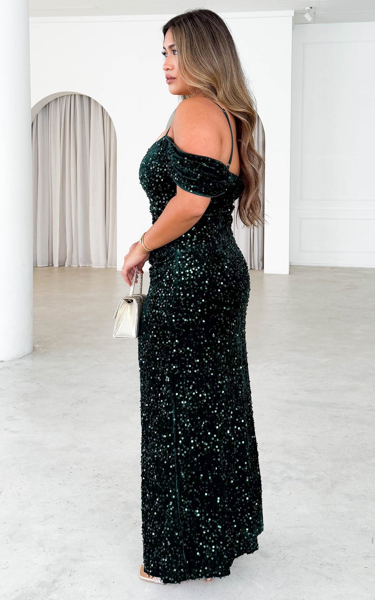 Raquel Maxi Dress - Emerald Velvet Sequin