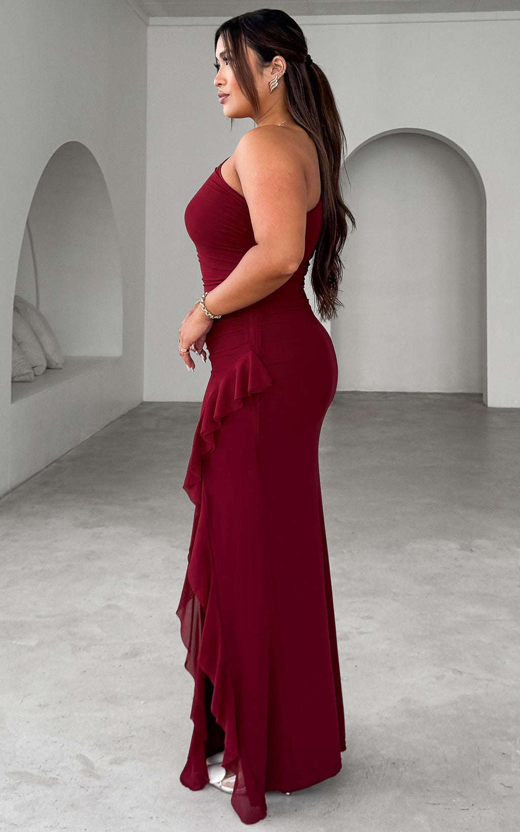 Relius Mesh Maxi Dress - Wine