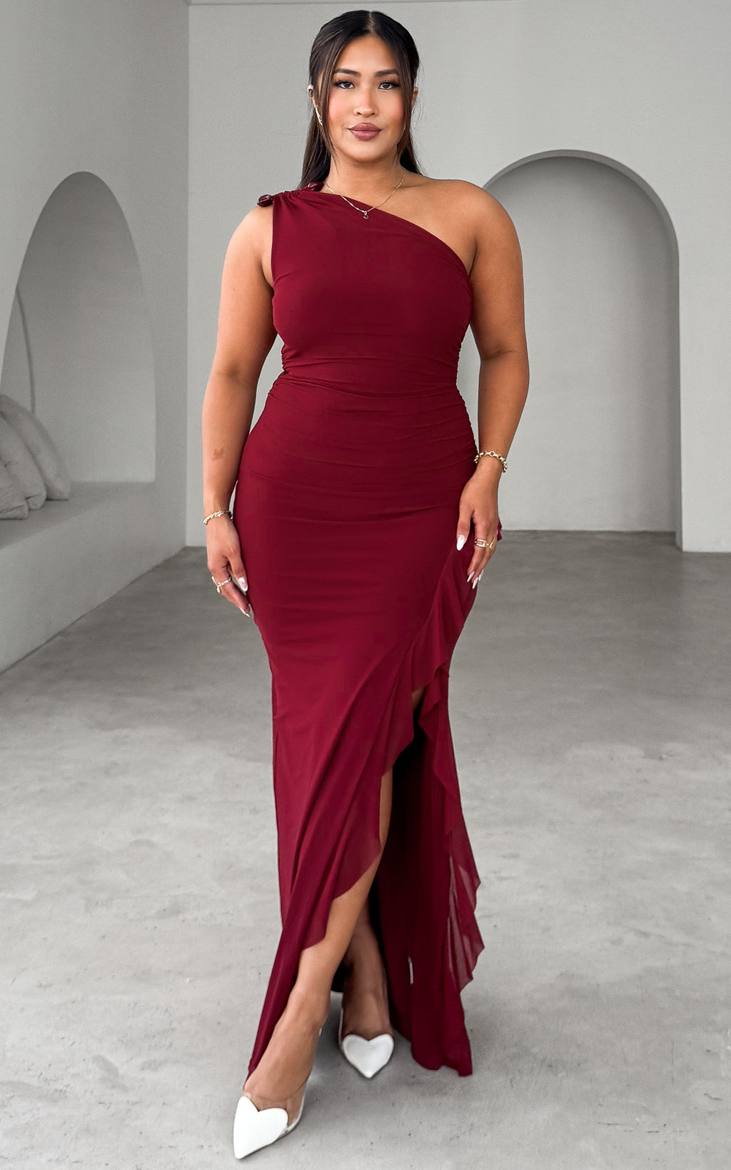 Relius Mesh Maxi Dress - Wine