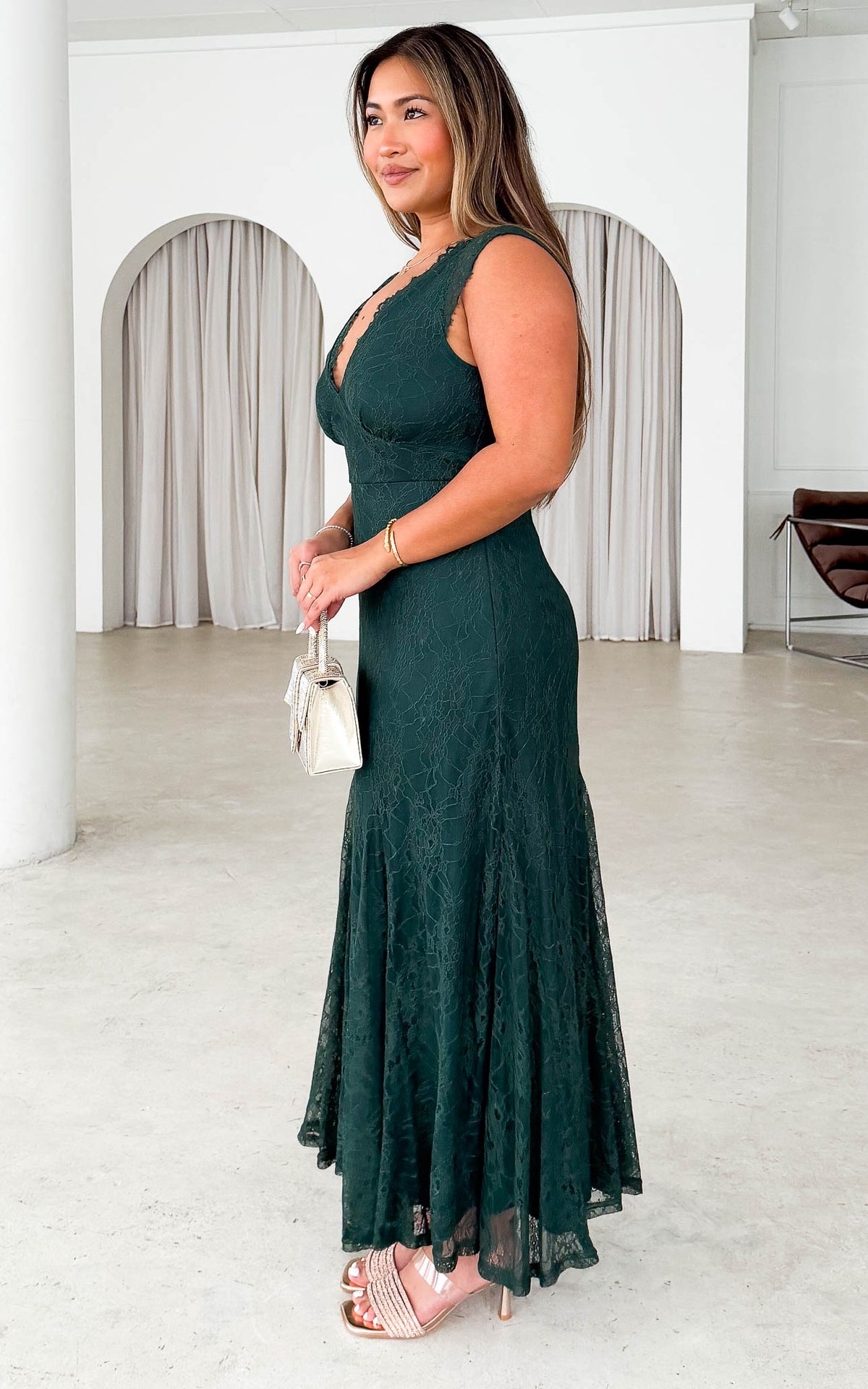 Ria Lace Maxi Dress - Emerald