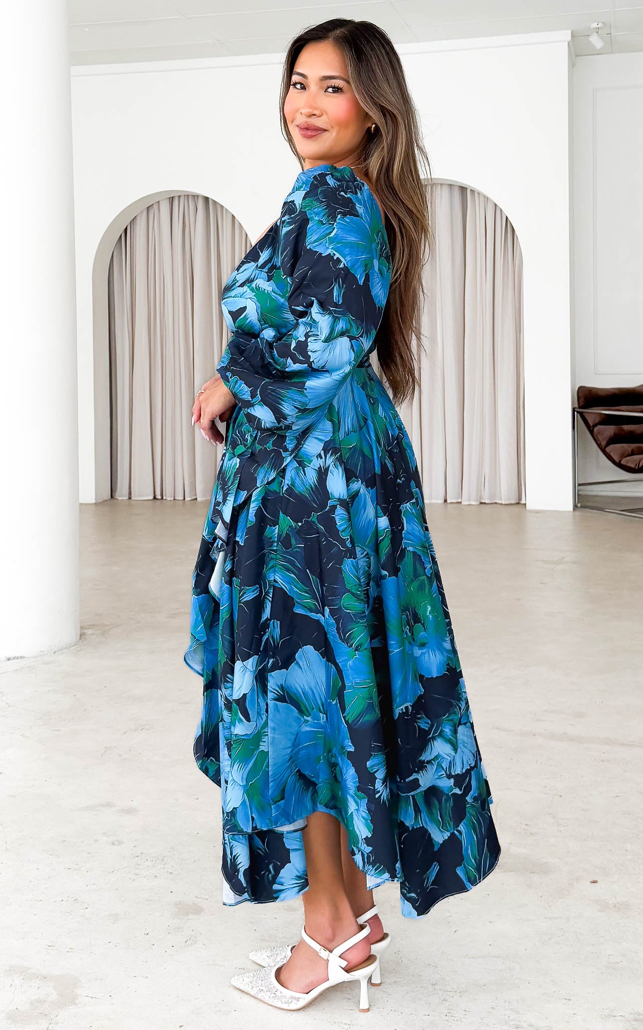 Rossetti Long Sleeve Wrap Maxi Dress - Blue Green Floral