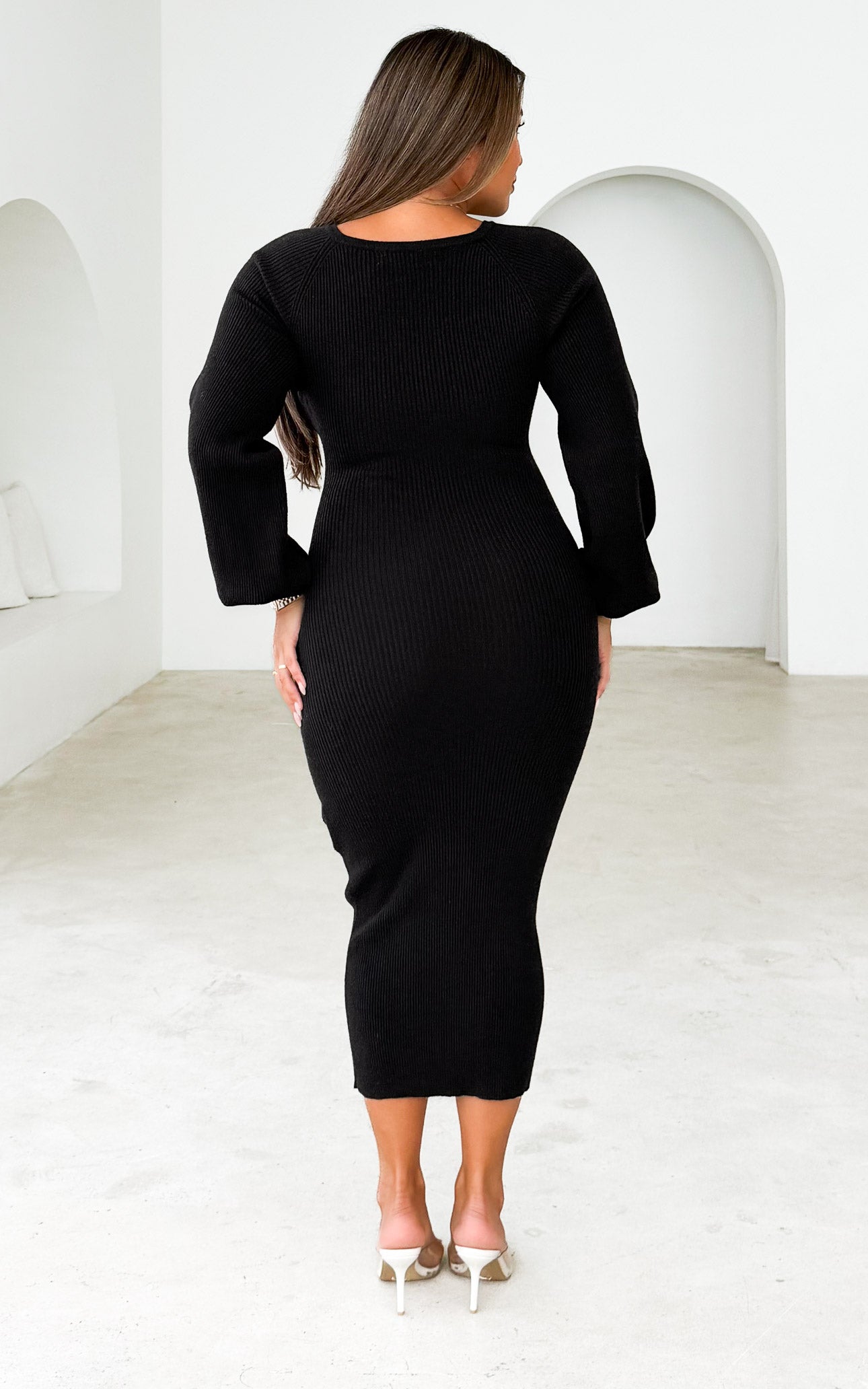 Sadie Knit Midi Dress - Black
