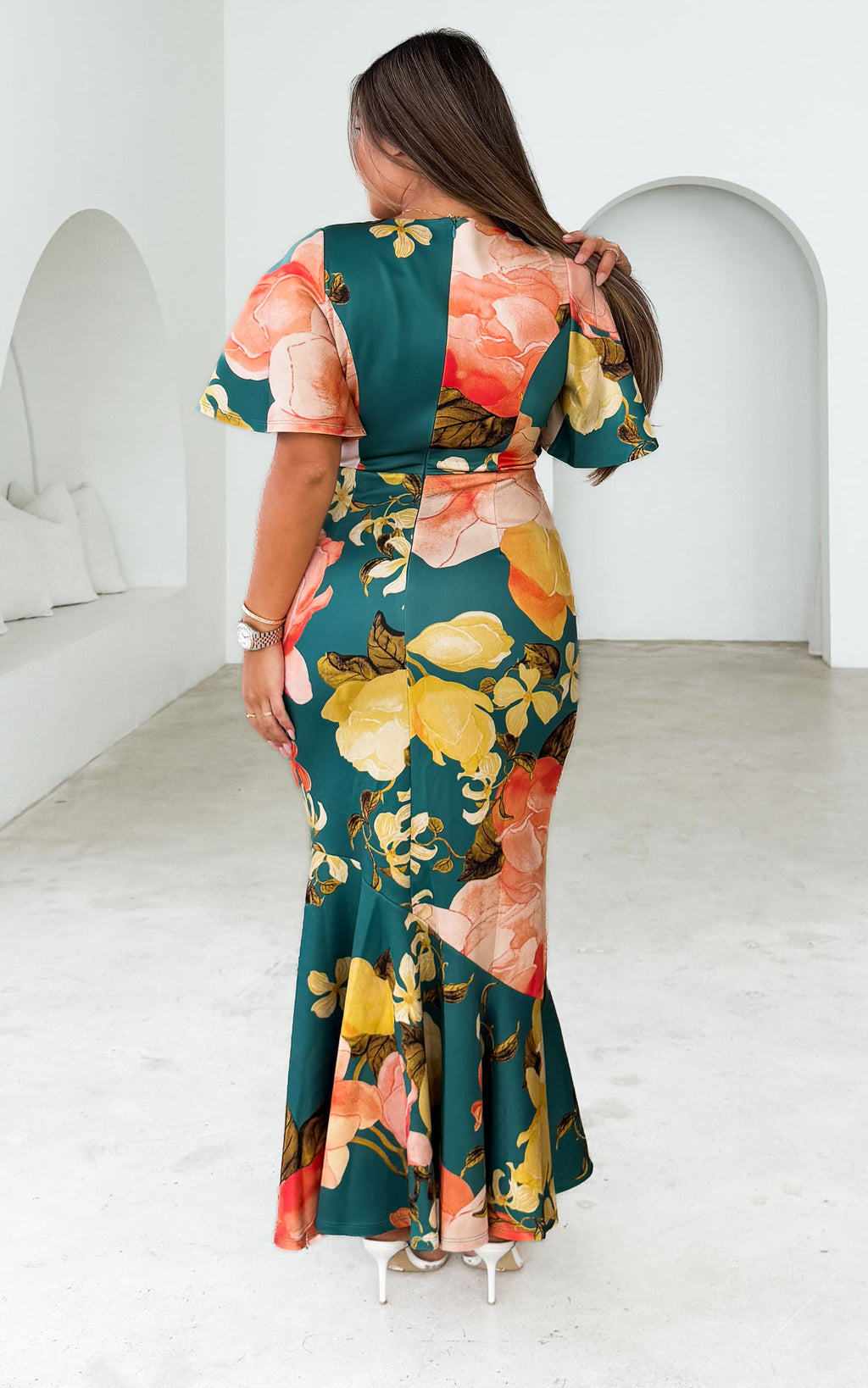 Safiya Maxi Dress - Teal Green Floral