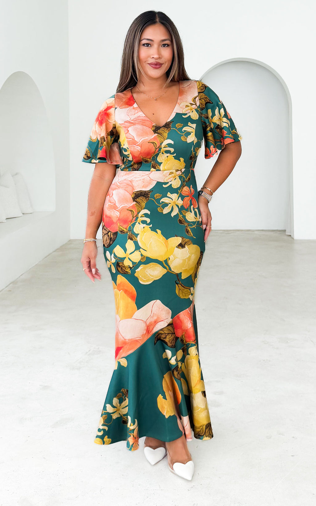 Safiya Maxi Dress - Teal Green Floral