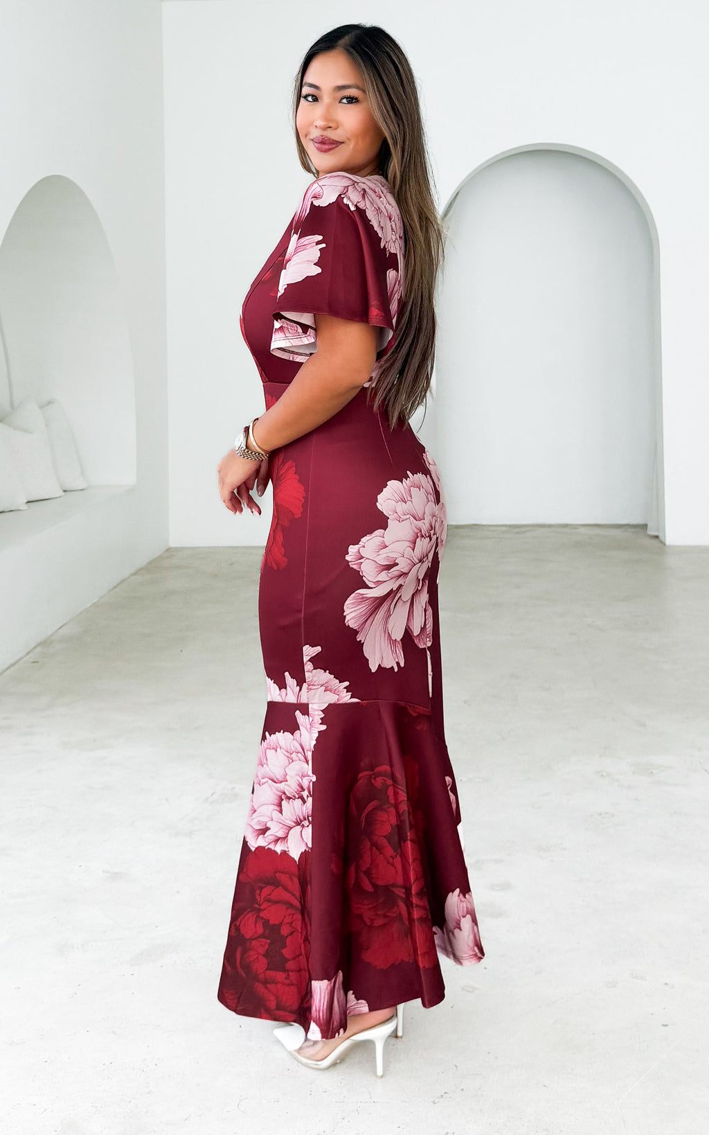 Safiya Maxi Dress - Wine Floral