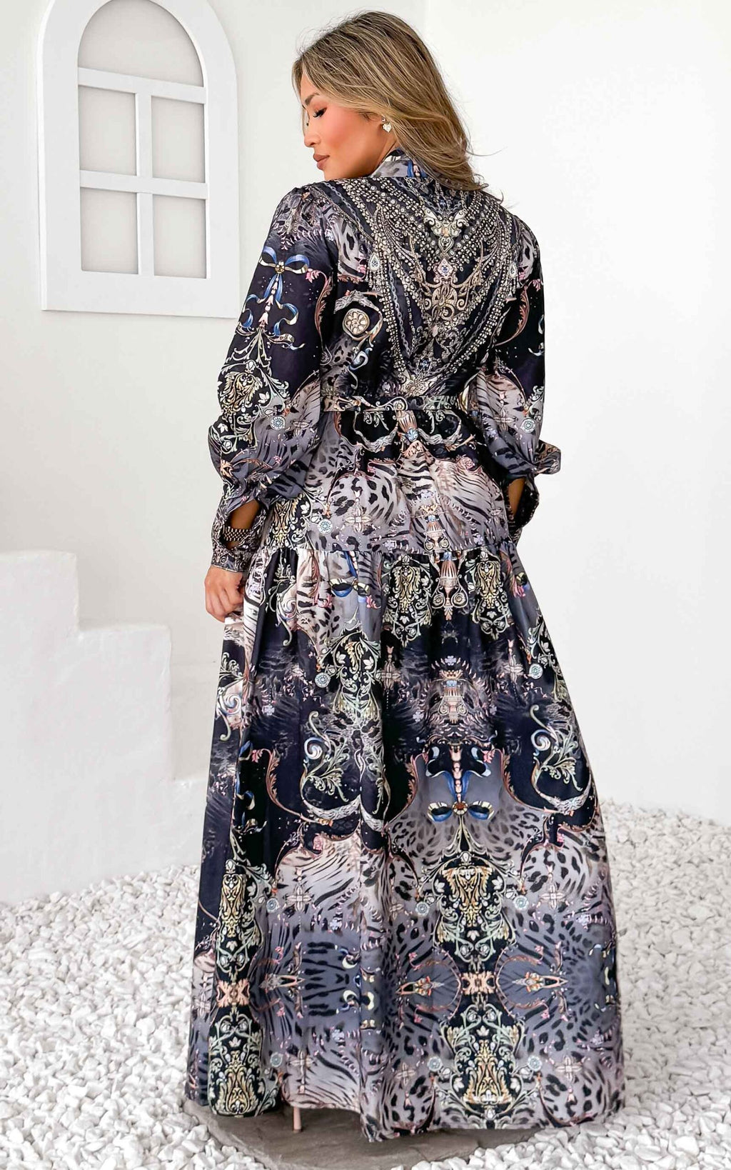 Sahara Night Sky Long Sleeve Maxi Dress -  Black Multi Print