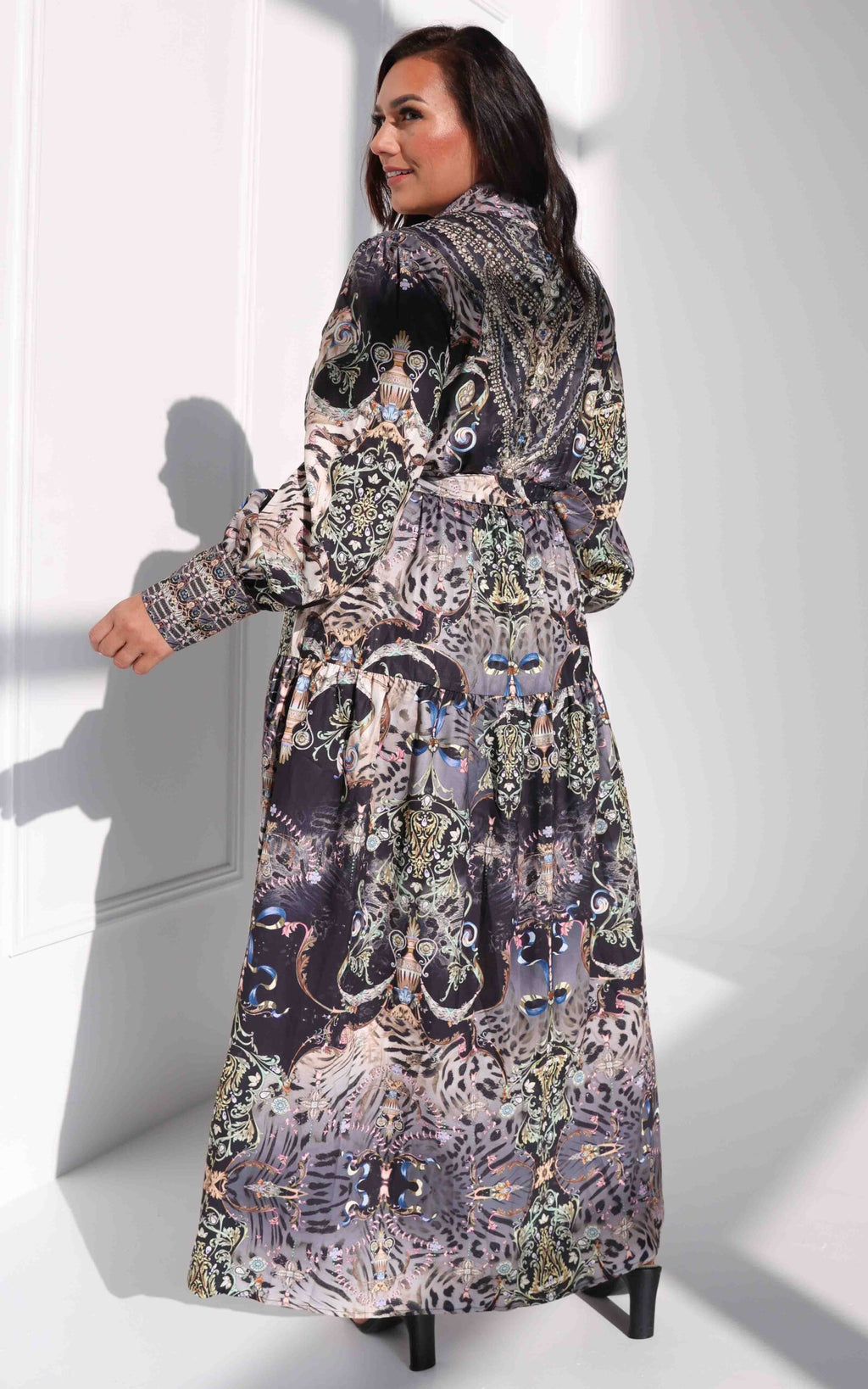 Sahara Night Sky Long Sleeve Maxi Dress -  Black Multi Print