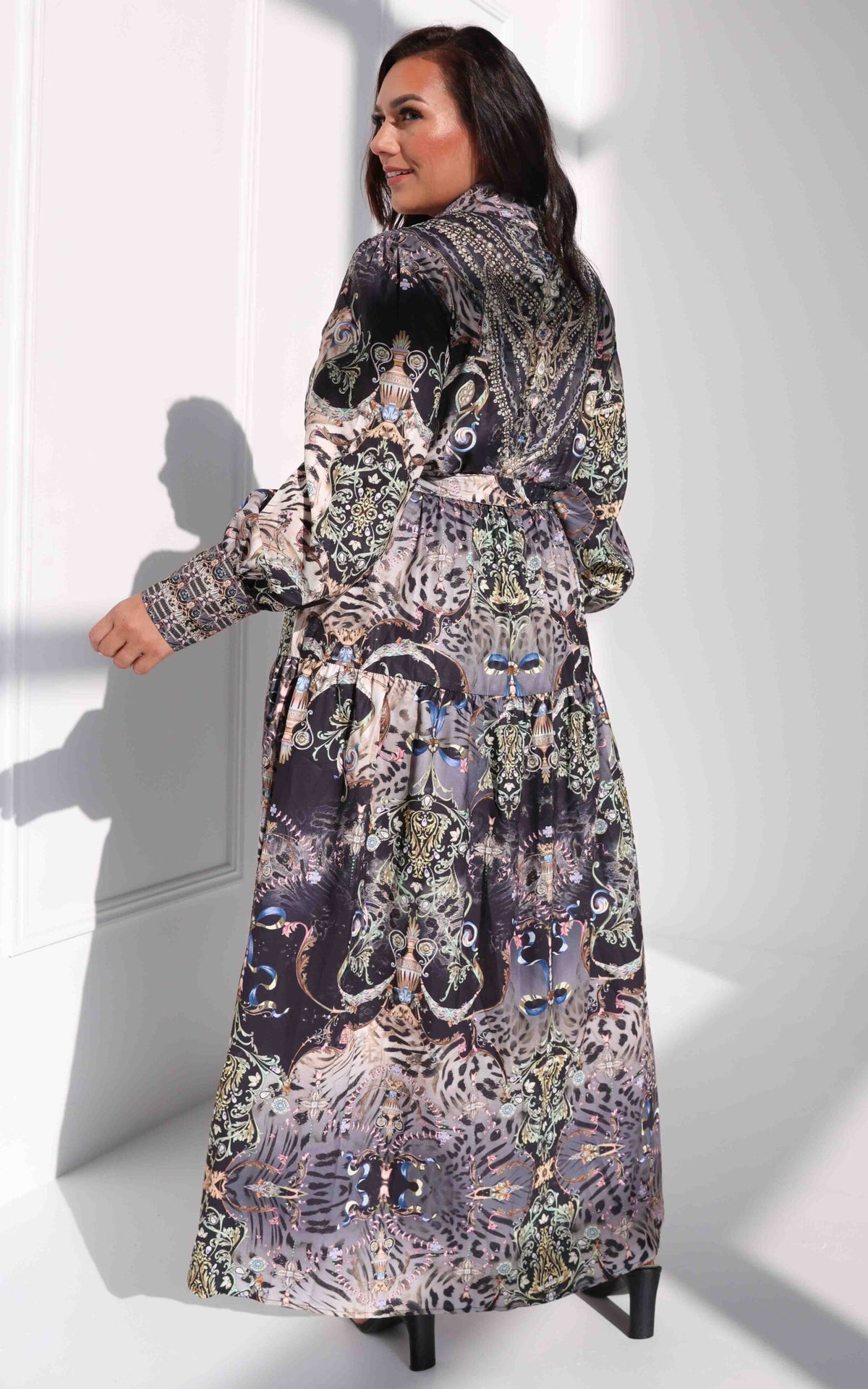 Sahara Night Sky Long Sleeve Maxi Dress -  Black Multi Print