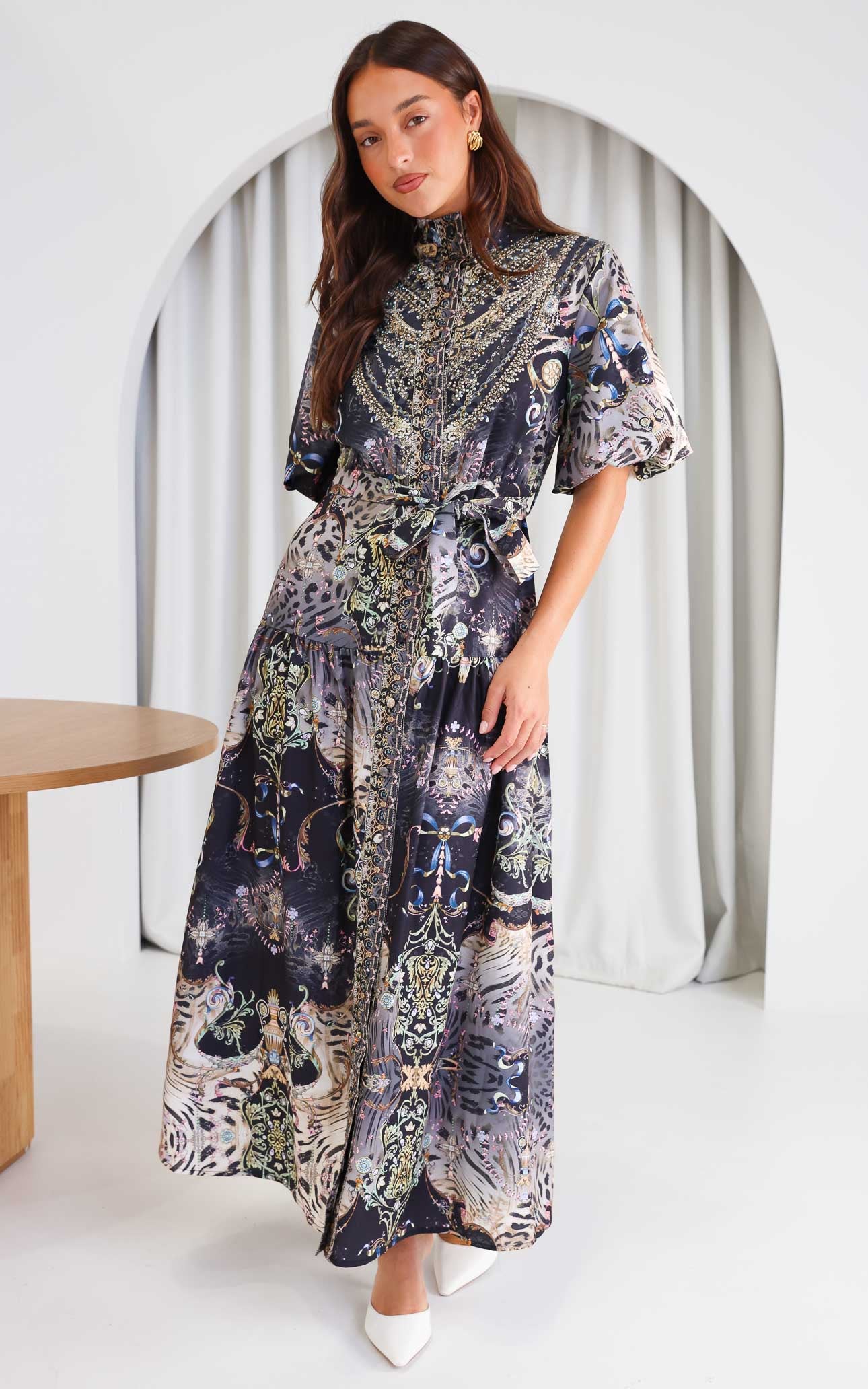 Sahara Night Sky Short Sleeve Maxi Dress -  Black Multi Print