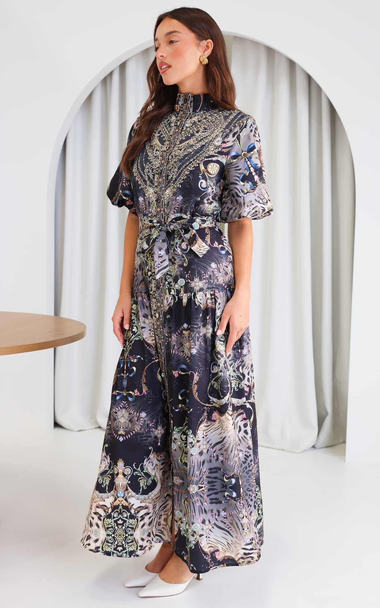 Sahara Night Sky Short Sleeve Maxi Dress -  Black Multi Print