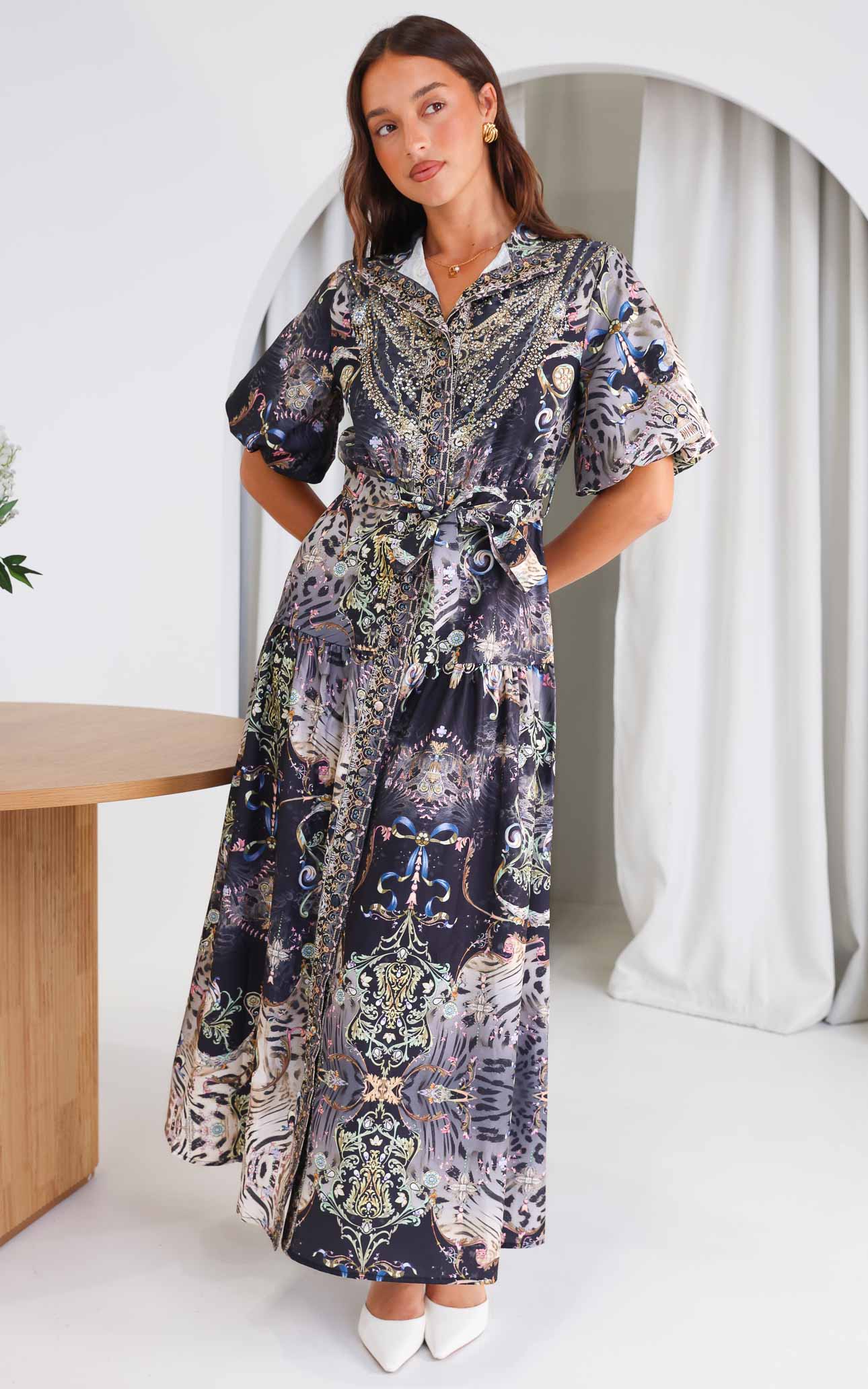 Sahara Night Sky Short Sleeve Maxi Dress -  Black Multi Print