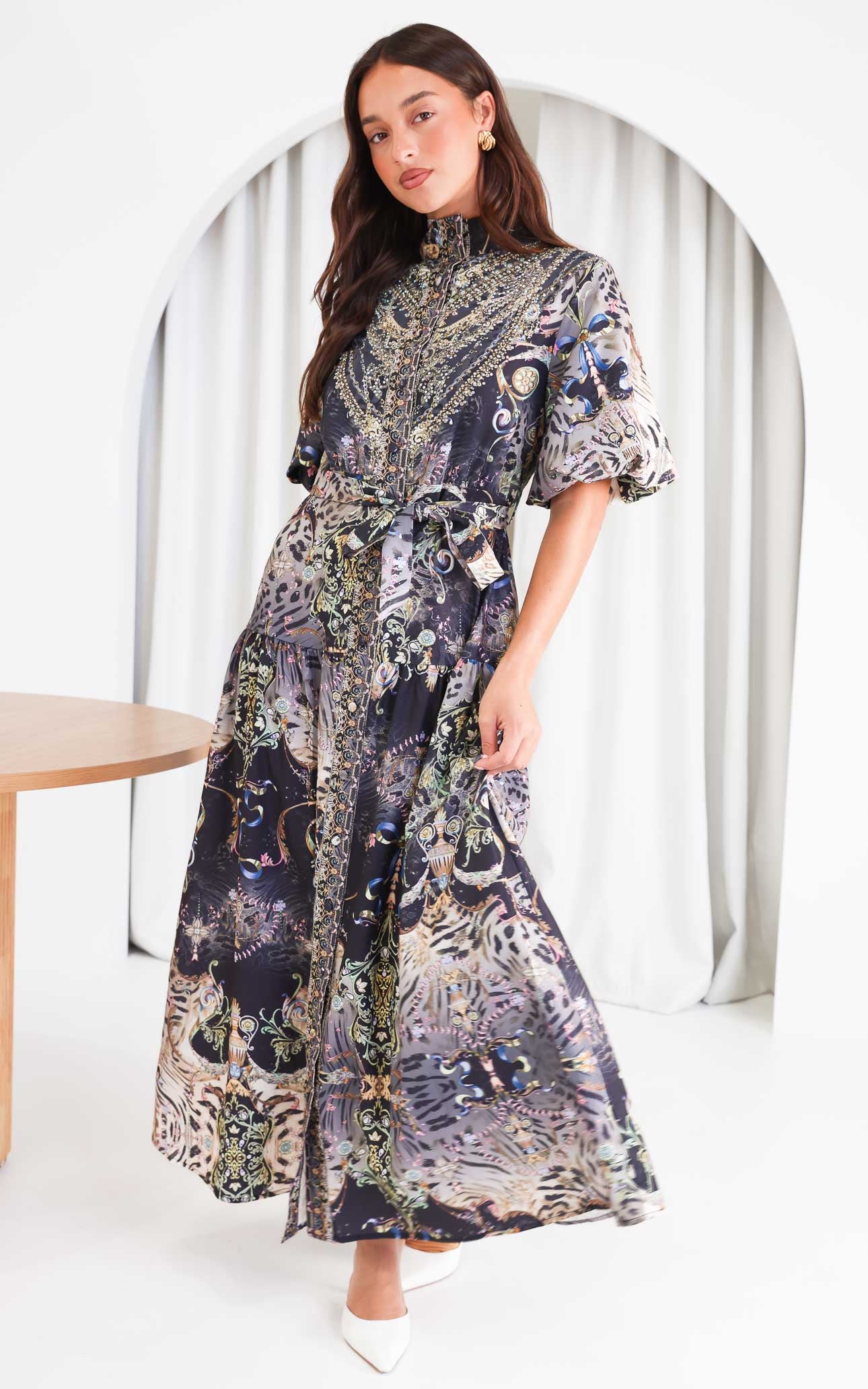 Sahara Night Sky Short Sleeve Maxi Dress -  Black Multi Print