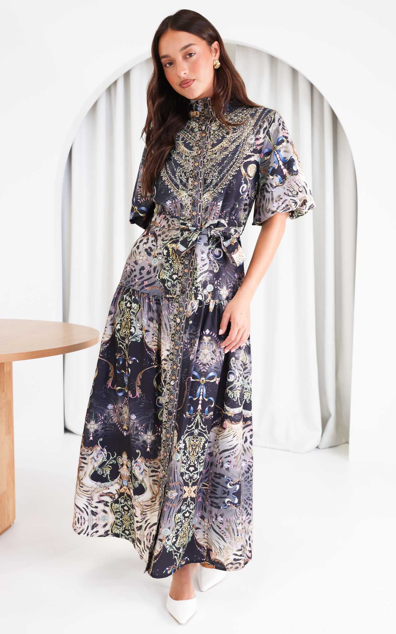 Sahara Night Sky Short Sleeve Maxi Dress -  Black Multi Print