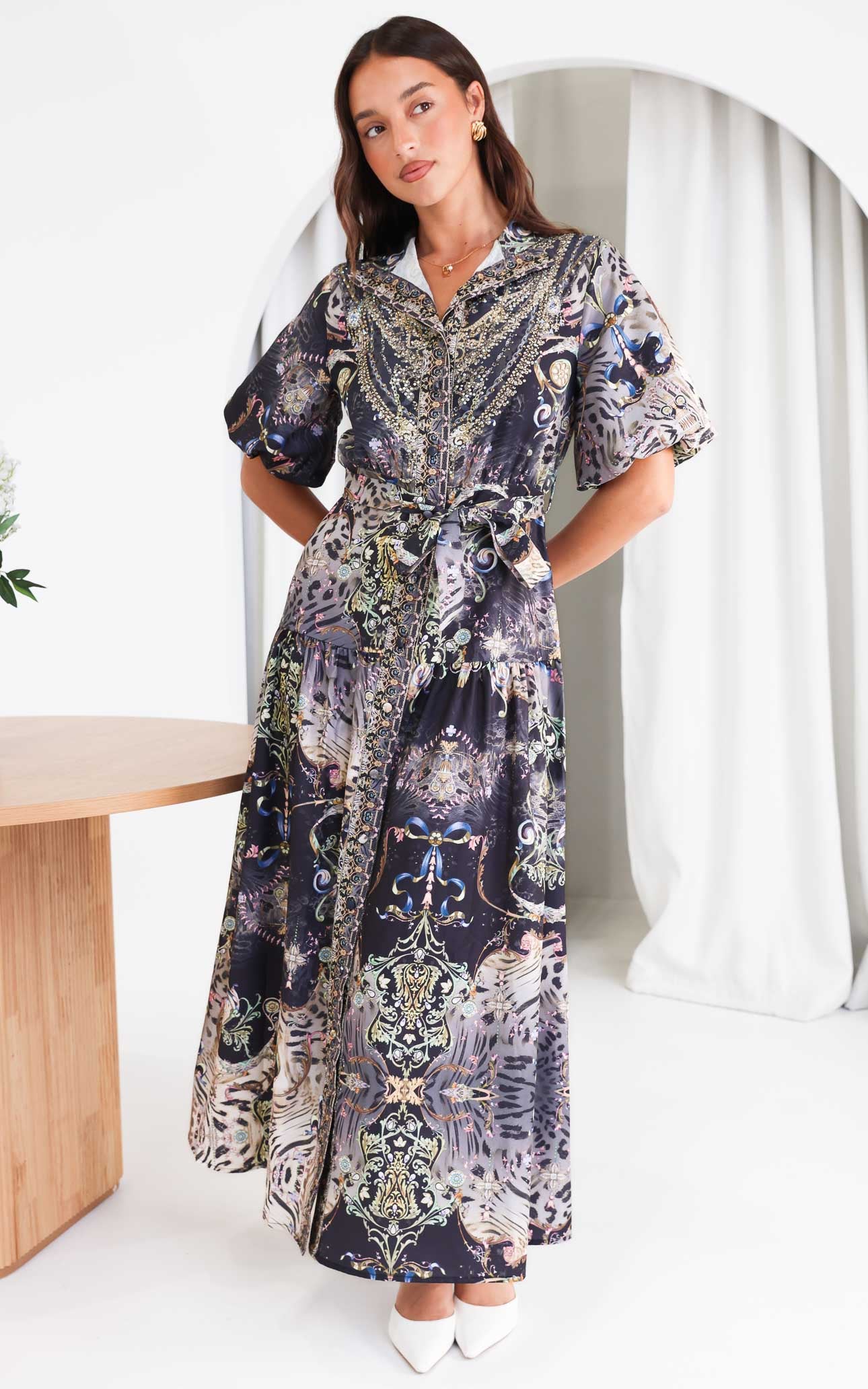 Sahara Night Sky Short Sleeve Maxi Dress -  Black Multi Print