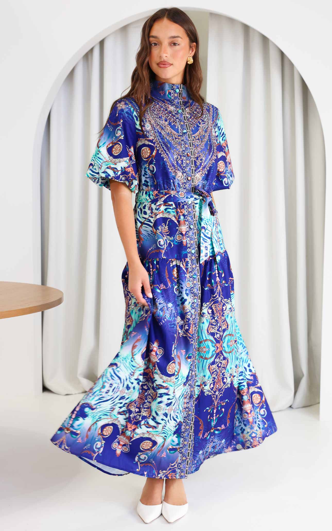 Sahara Night Sky Short Sleeve Maxi Dress - Blue Multi Print