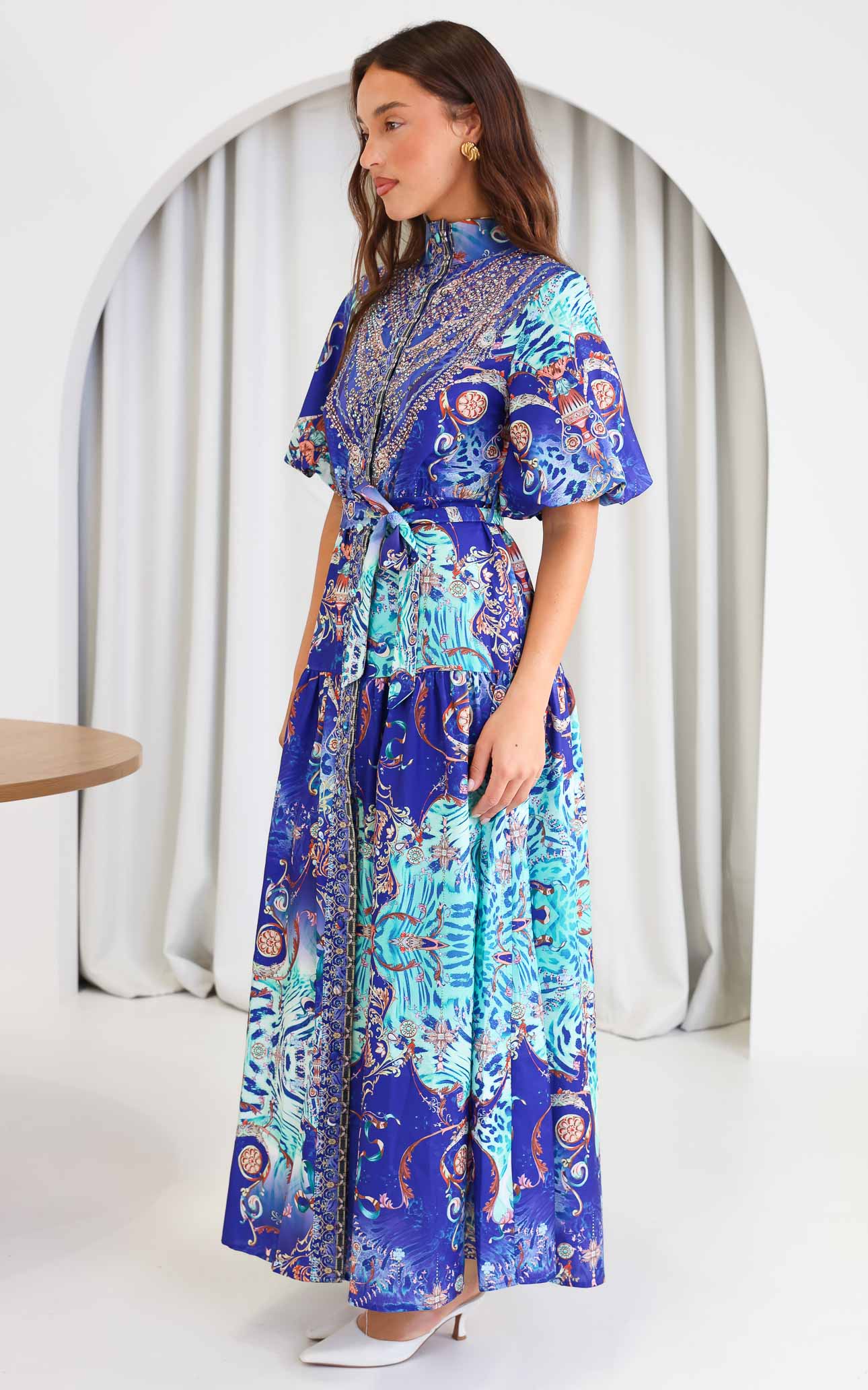 Sahara Night Sky Short Sleeve Maxi Dress - Blue Multi Print