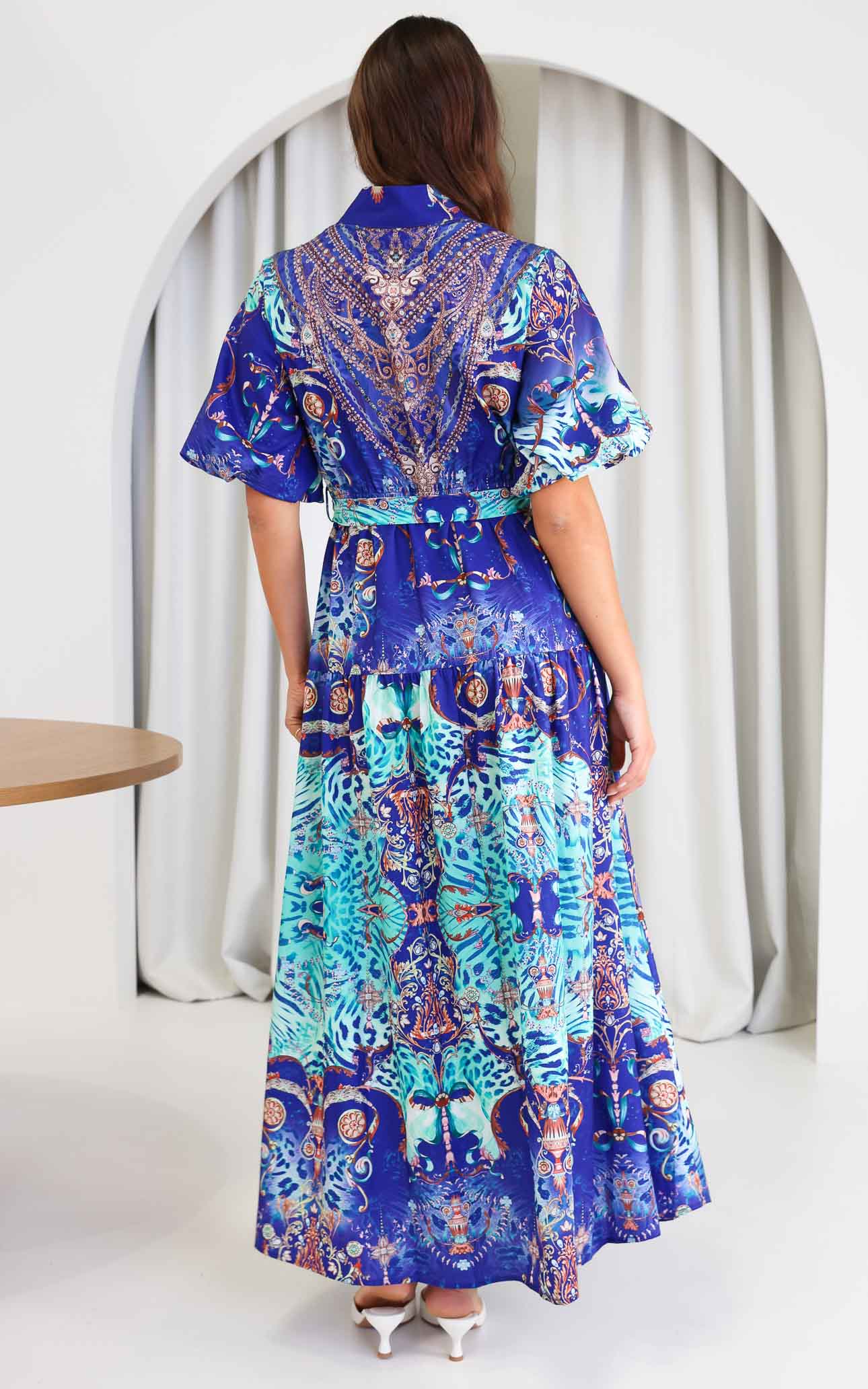 Sahara Night Sky Short Sleeve Maxi Dress - Blue Multi Print