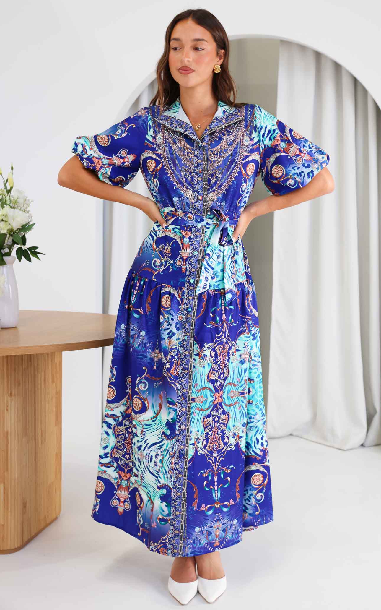 Sahara Night Sky Short Sleeve Maxi Dress - Blue Multi Print