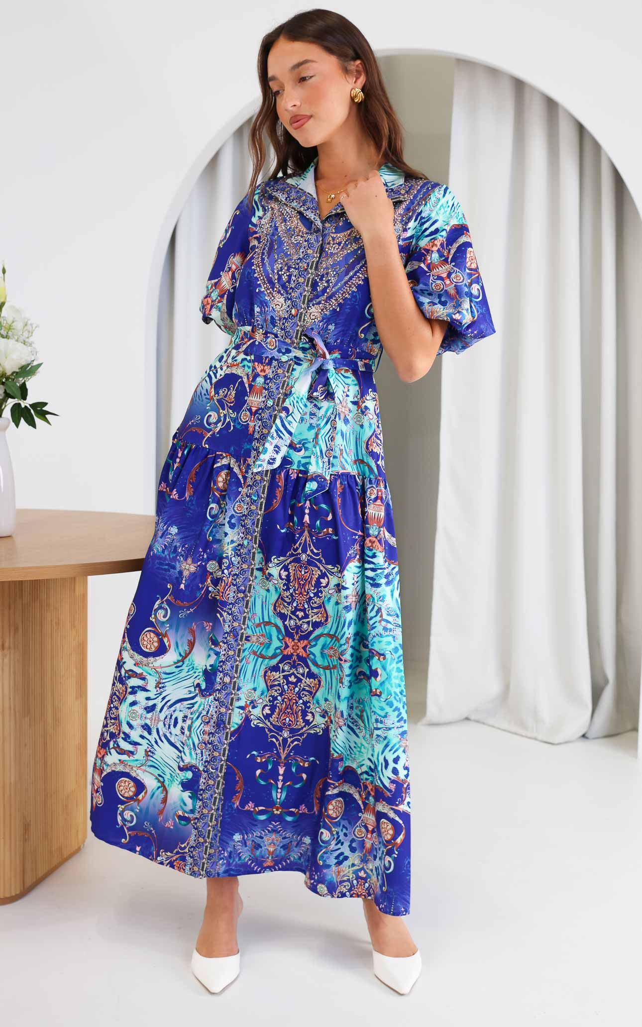 Sahara Night Sky Short Sleeve Maxi Dress - Blue Multi Print