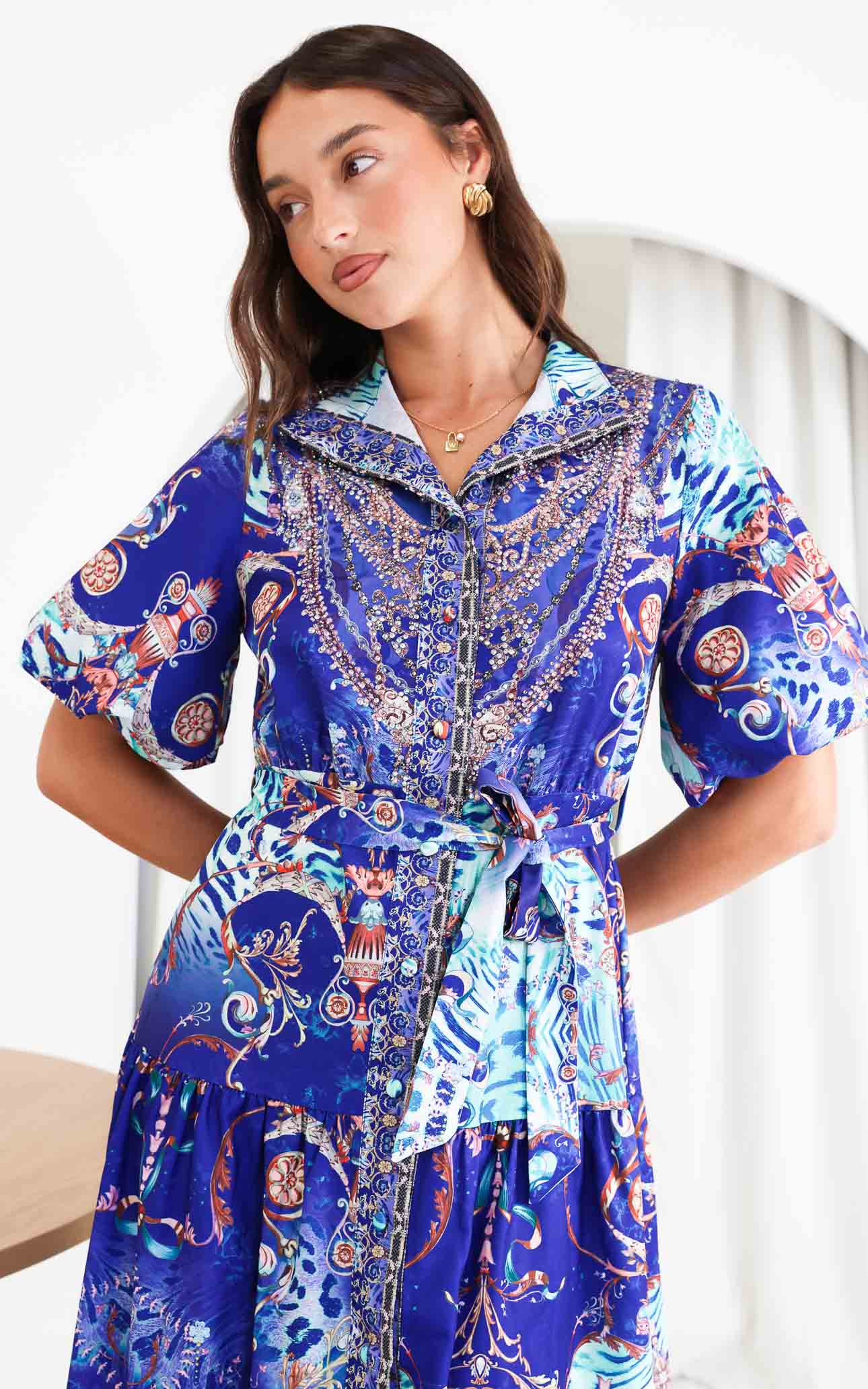 Sahara Night Sky Short Sleeve Maxi Dress - Blue Multi Print