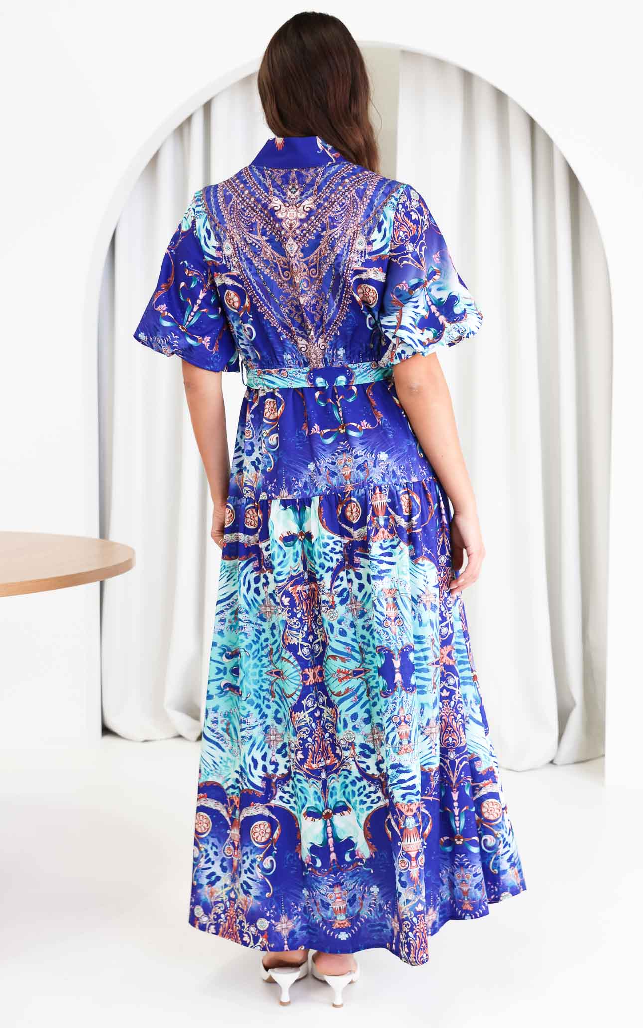 Sahara Night Sky Short Sleeve Maxi Dress - Blue Multi Print