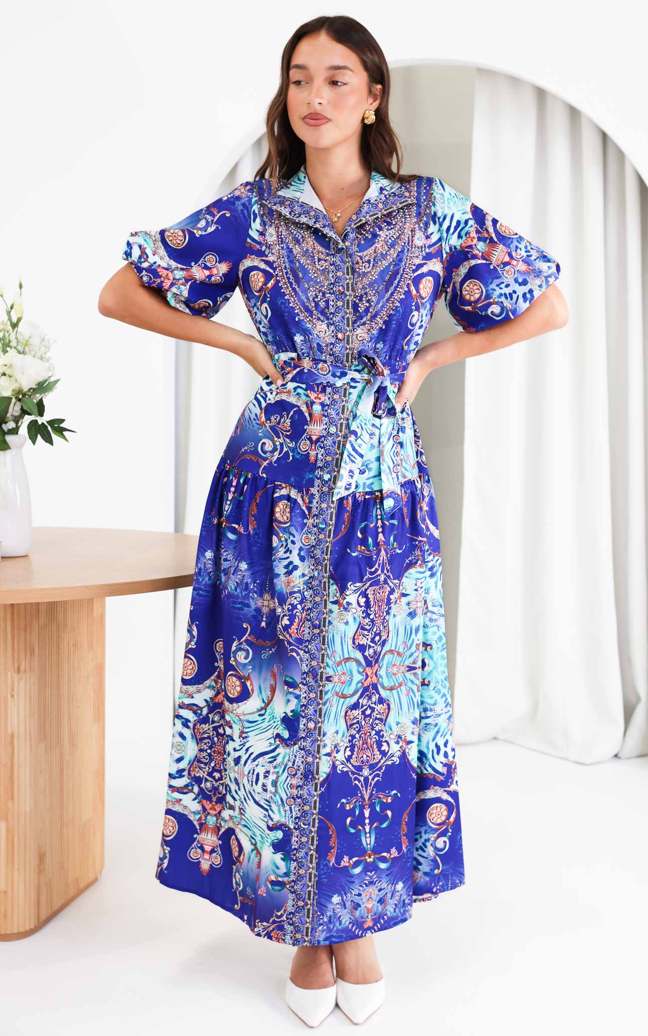 Sahara Night Sky Short Sleeve Maxi Dress - Blue Multi Print